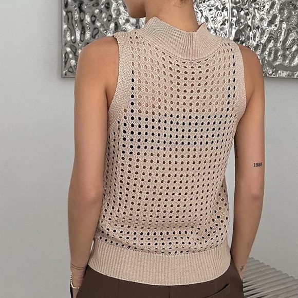 Hollow out knit crochet mock neck top - Picture 3 of 6